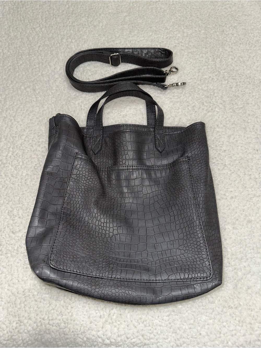 Thirty-One Grey Shopper’s Tote with Detachable Strap - Grey Crocodile print